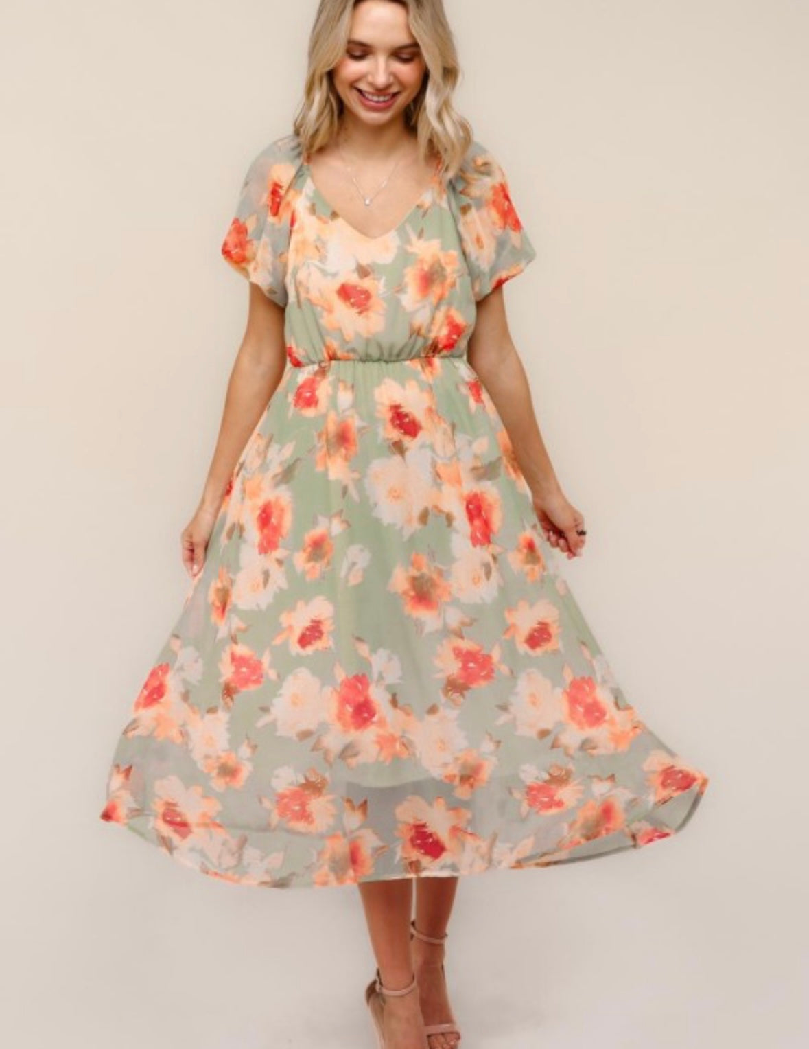 Chiffon Floral Midi Dress