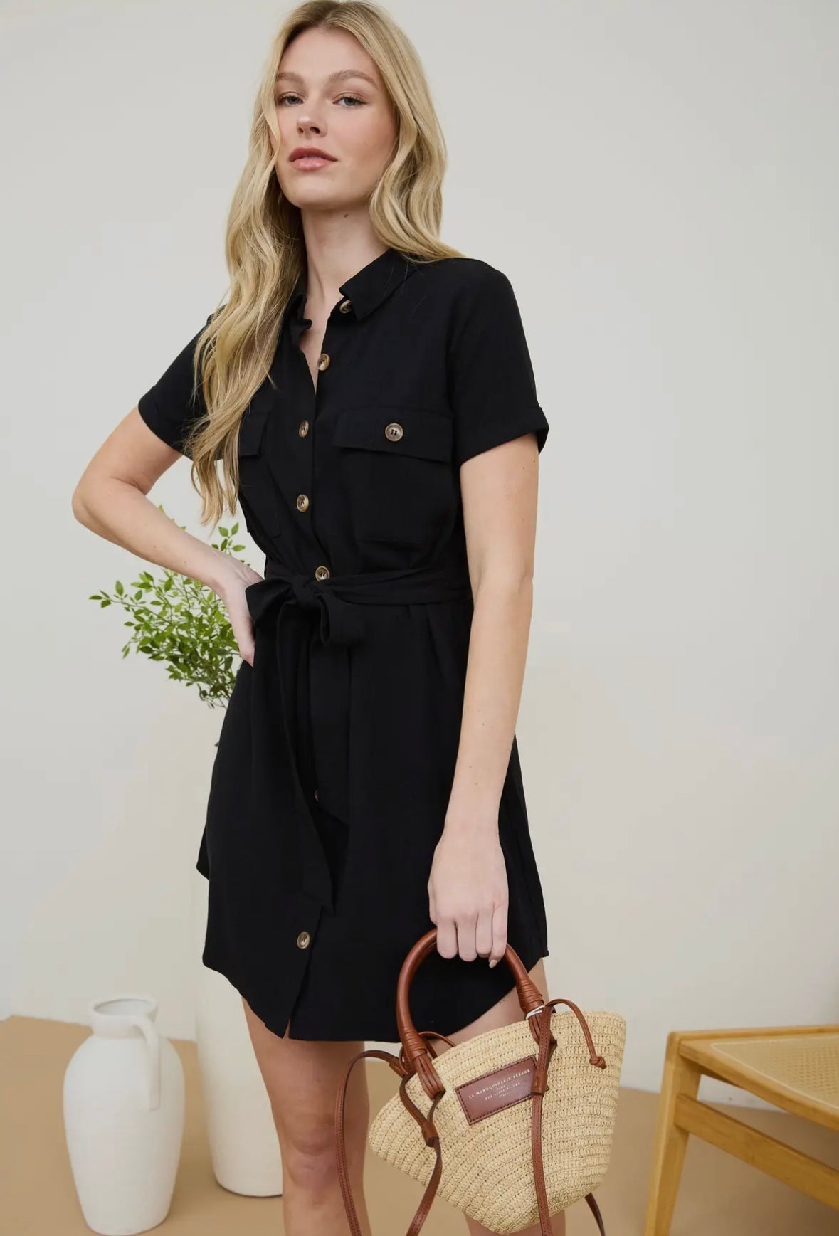 Collared Belted Mini Dress