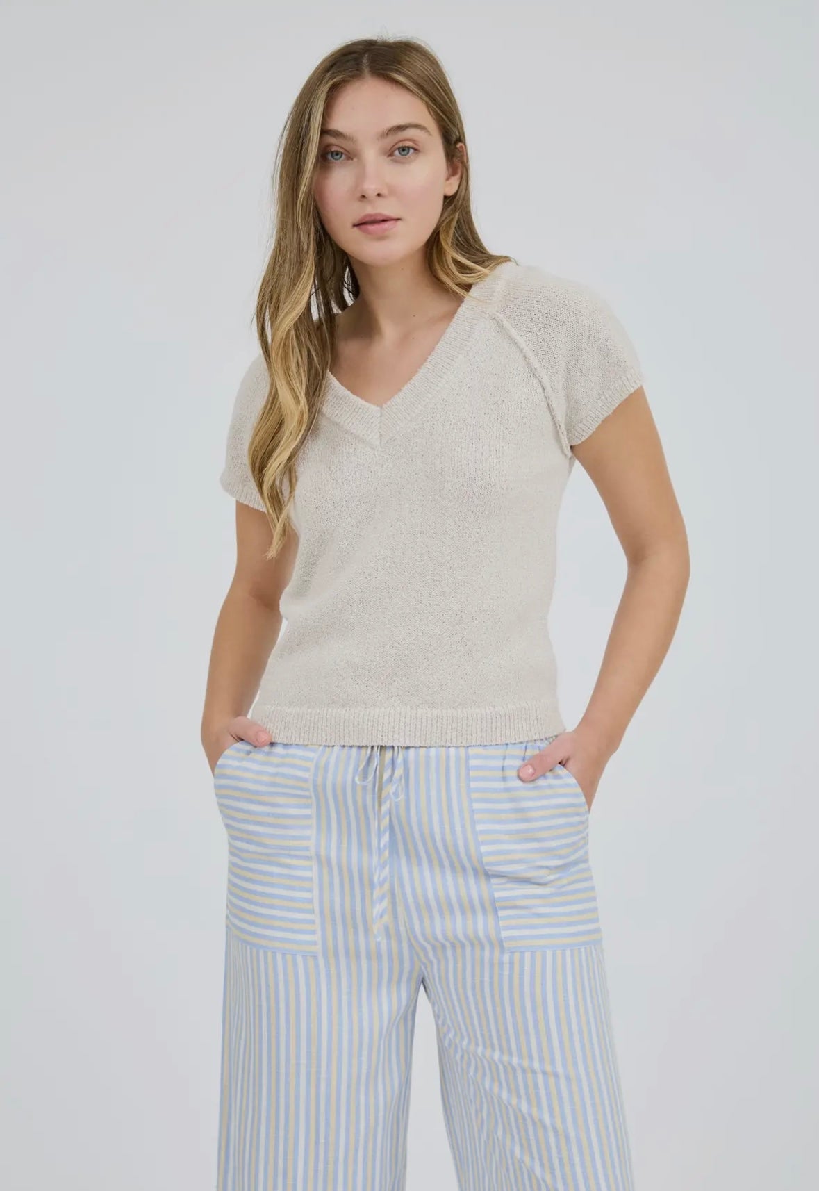 V-neck Exposed Seam Sweater
