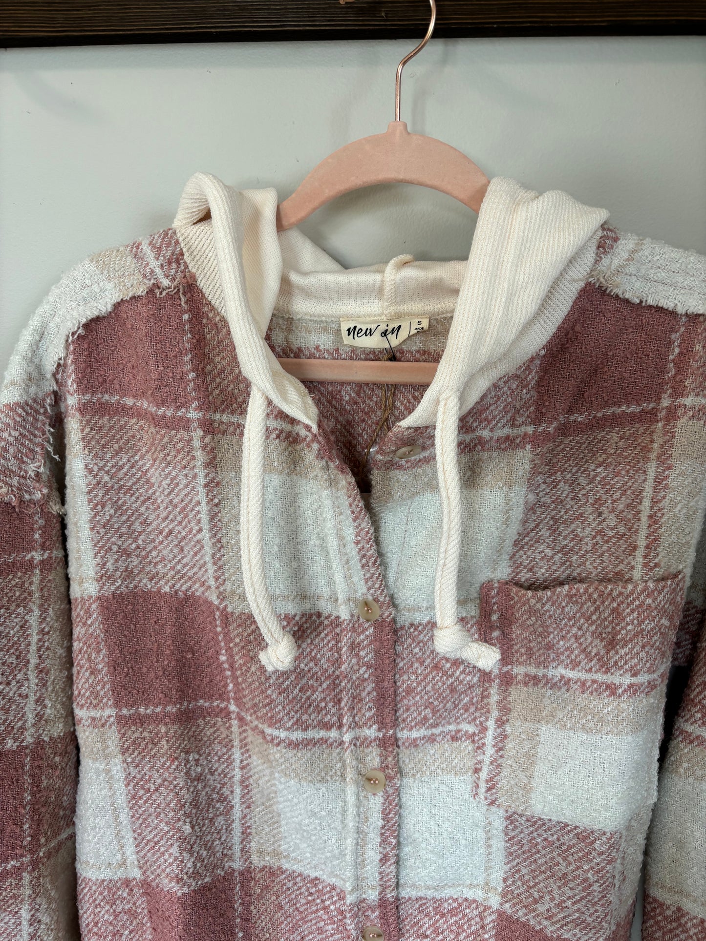 Blush Oversized Plaid Hoodie Shacket