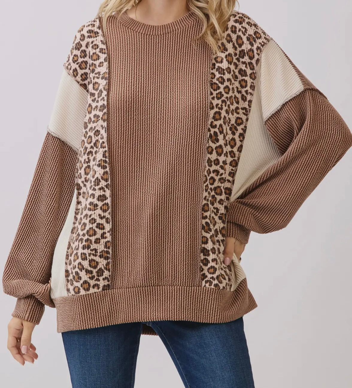 Leopard Color Block Top