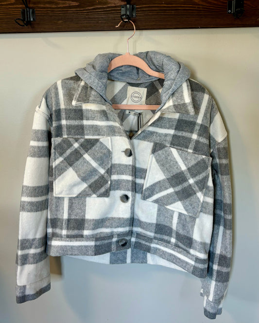 Plaid Cropped Shacket with Hood