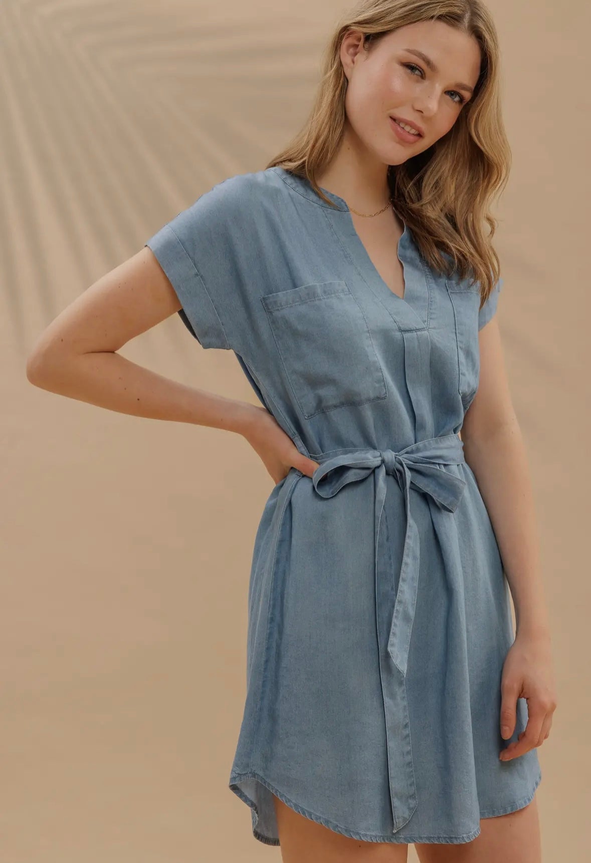 Belted Chambray Shirt Dress