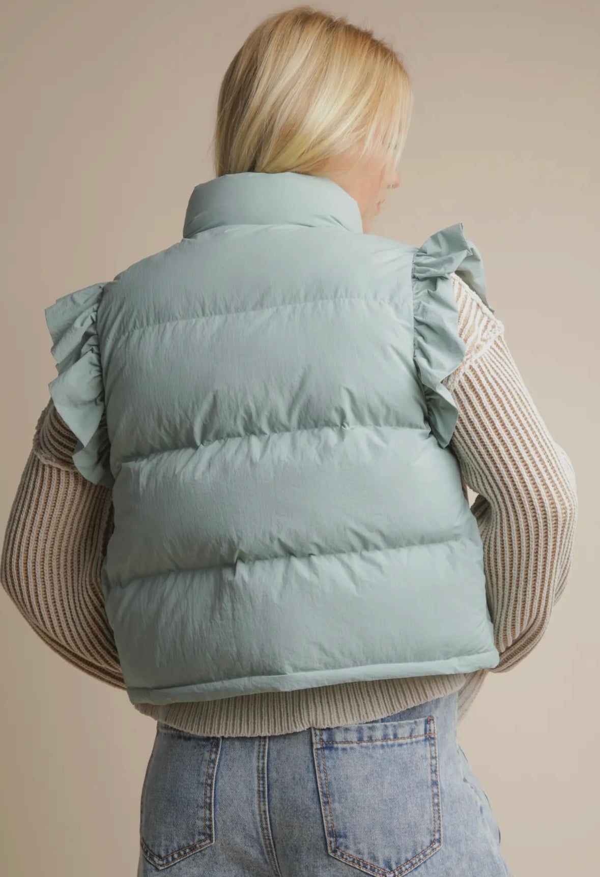 Bow Ruffle Sleeve Puffer Vest