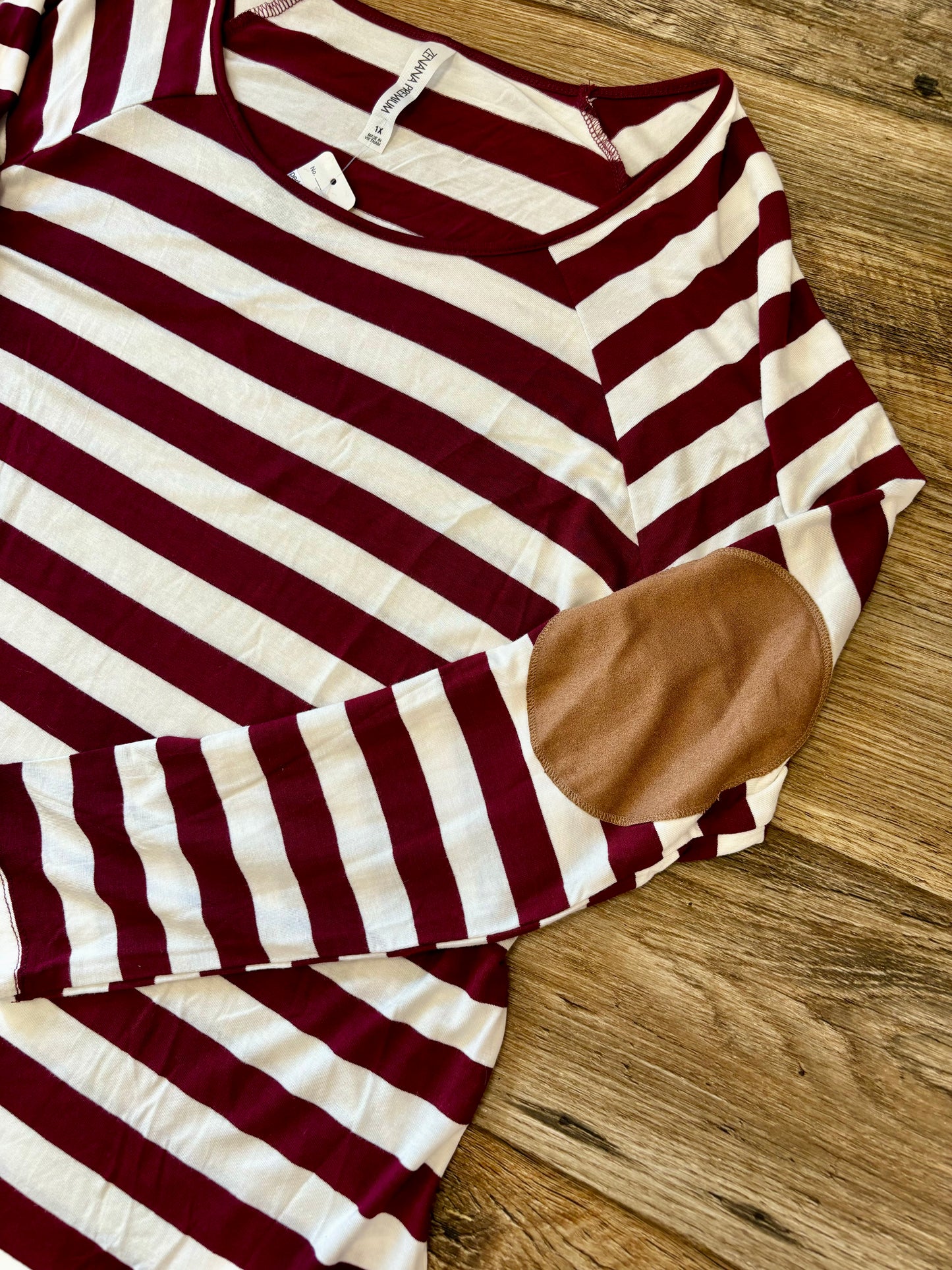 Striped Elbow Patch Top