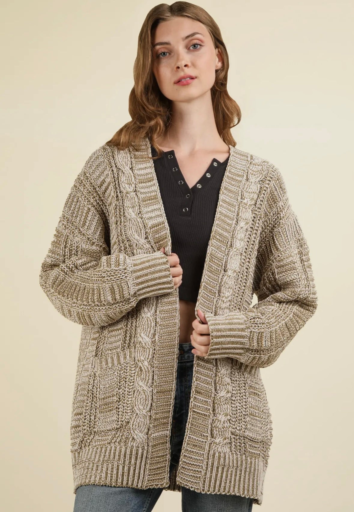 Two Tone Knit Oversized Cardigan