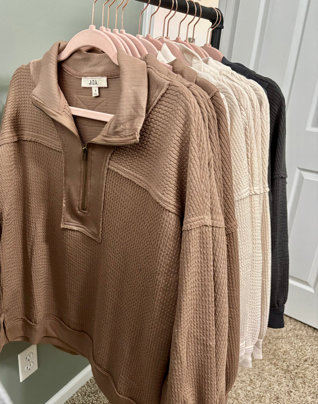 Half Zip Waffle Knit