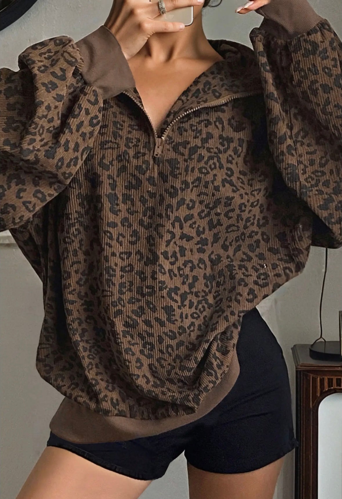 Leopard Corduroy Quarter Zip