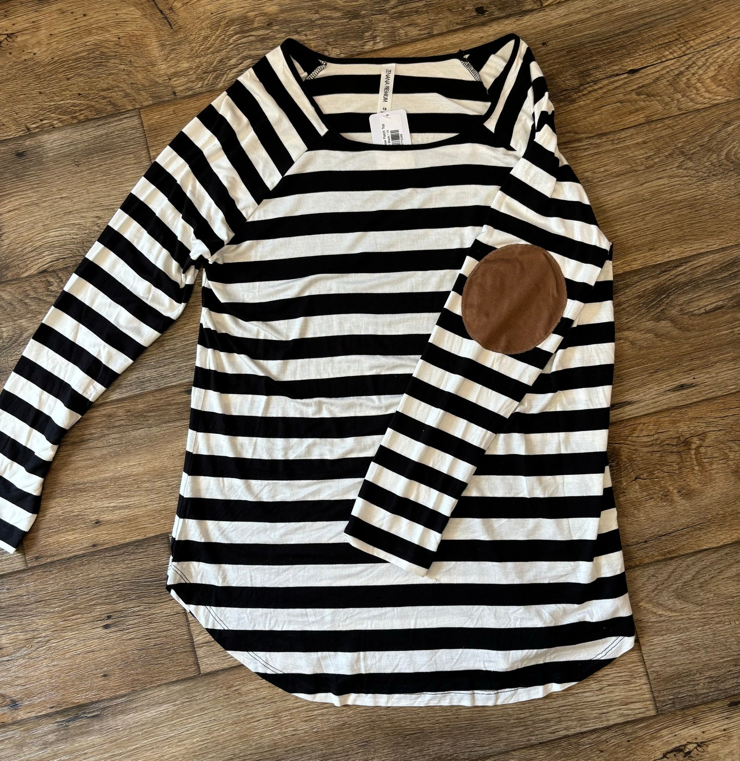 Striped Elbow Patch Top