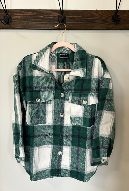 Green Plaid Button Down Shacket