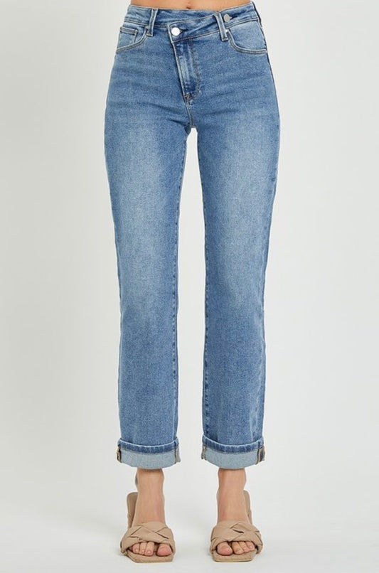 High Rise Cross Over Boyfriend Jeans