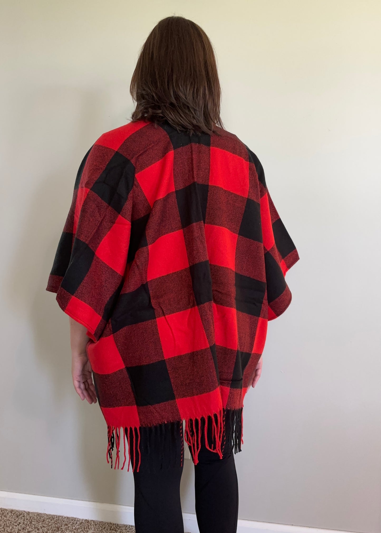 Plaid Open Front Fringe Kimono