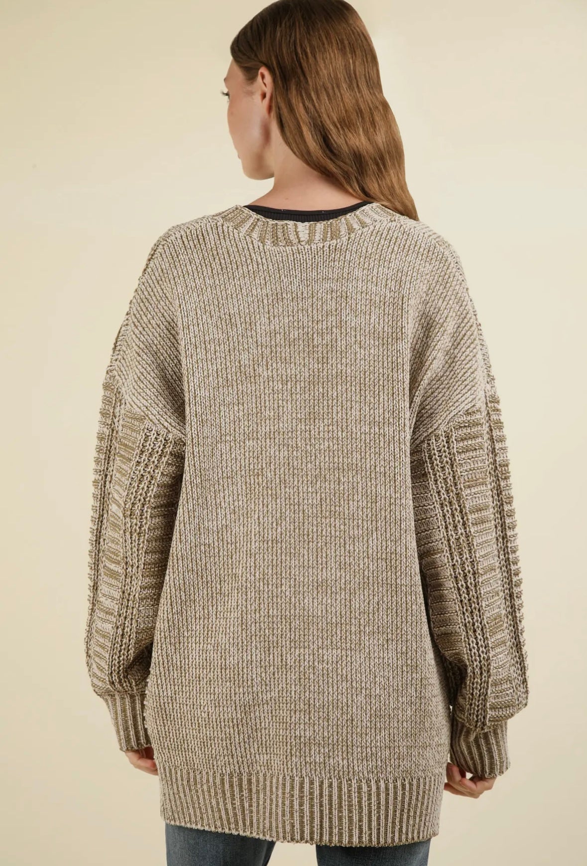 Two Tone Knit Oversized Cardigan