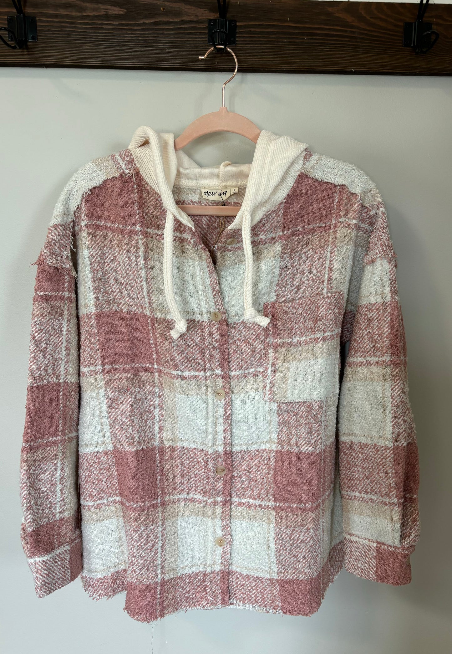 Blush Oversized Plaid Hoodie Shacket