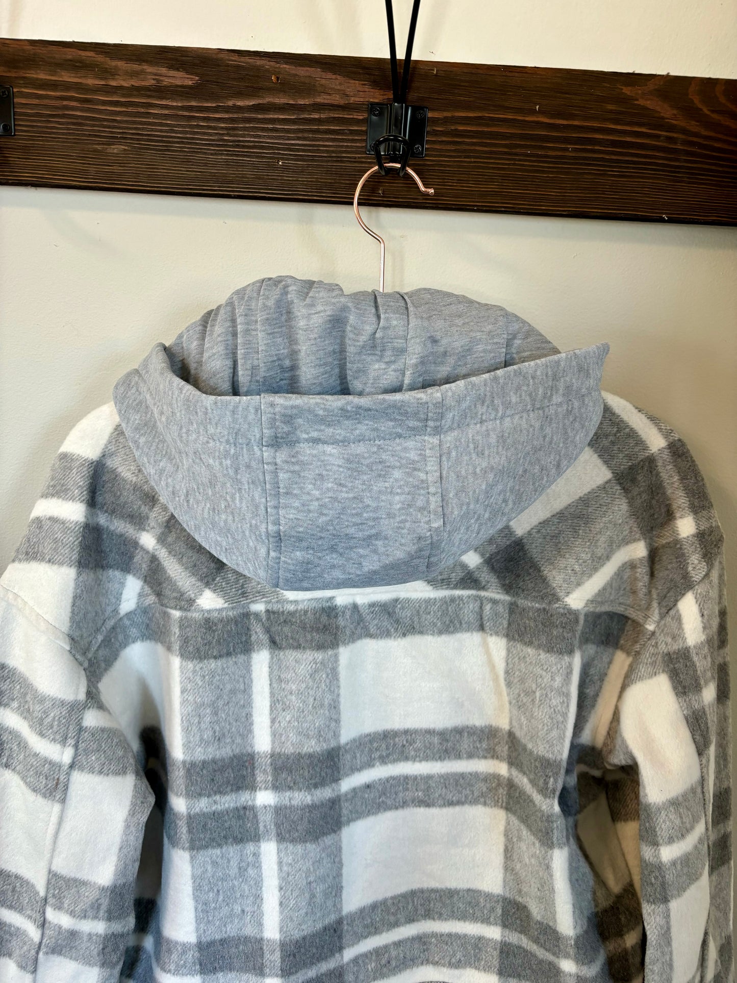 Plaid Cropped Shacket with Hood