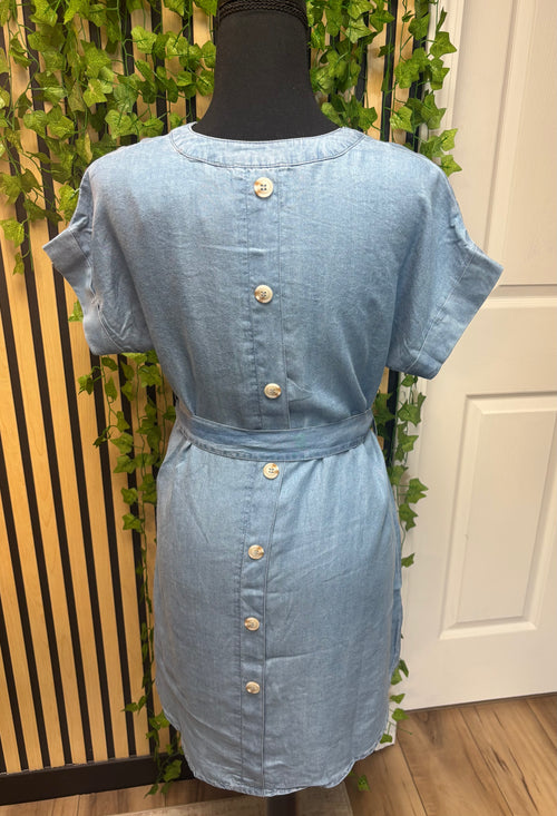 Belted Chambray Shirt Dress