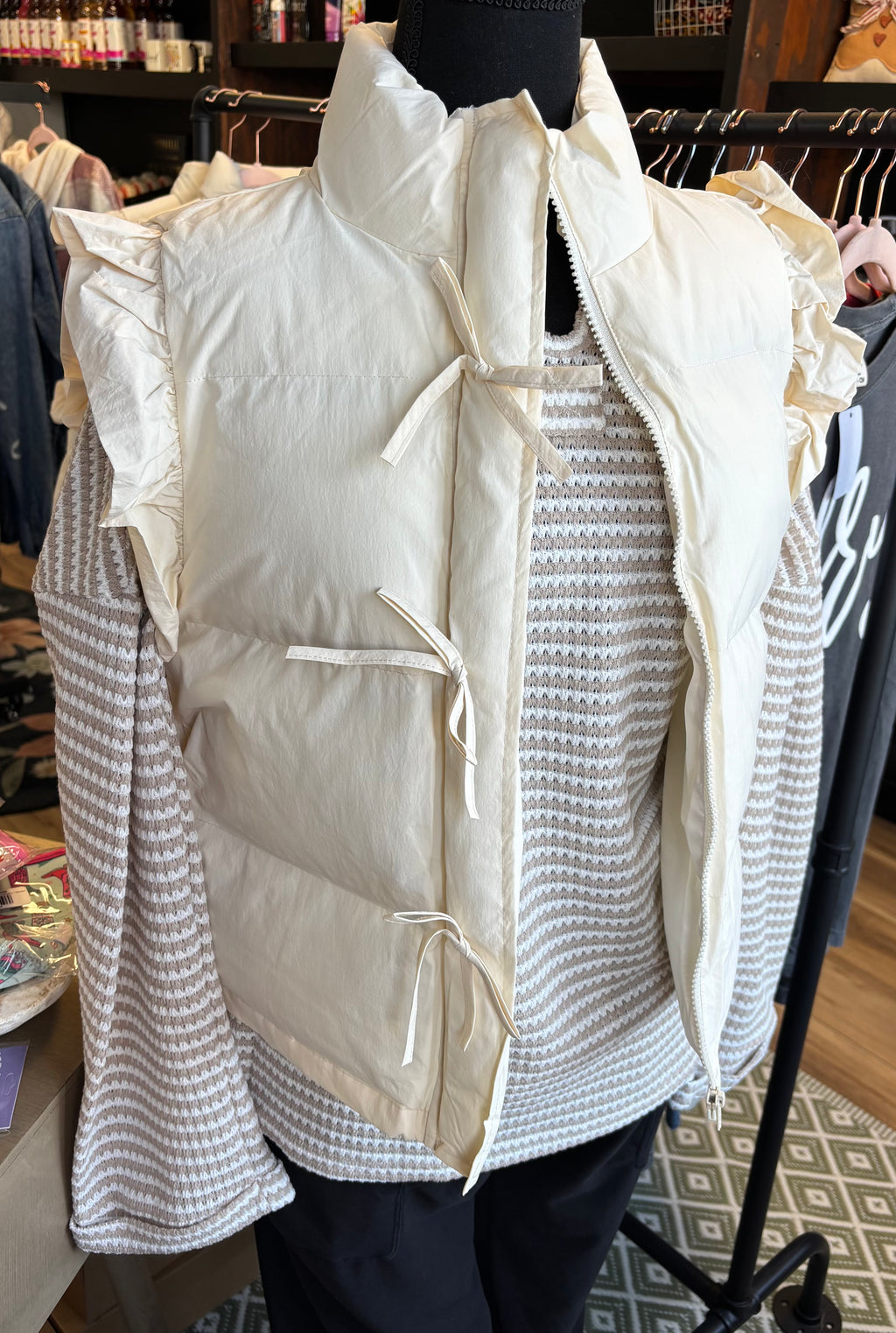 Bow Ruffle Sleeve Puffer Vest