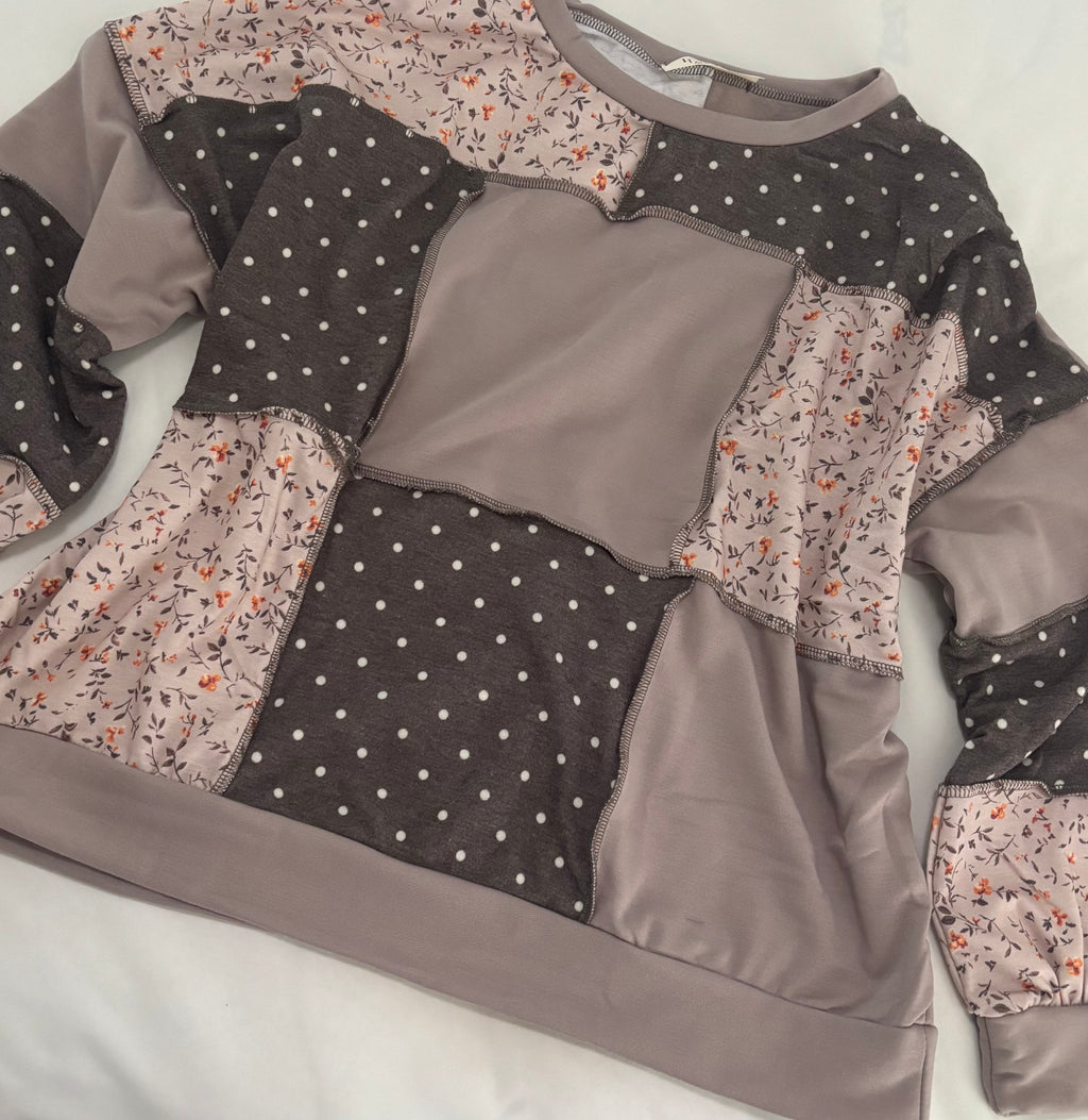 Taupe Mixed Print Pullover