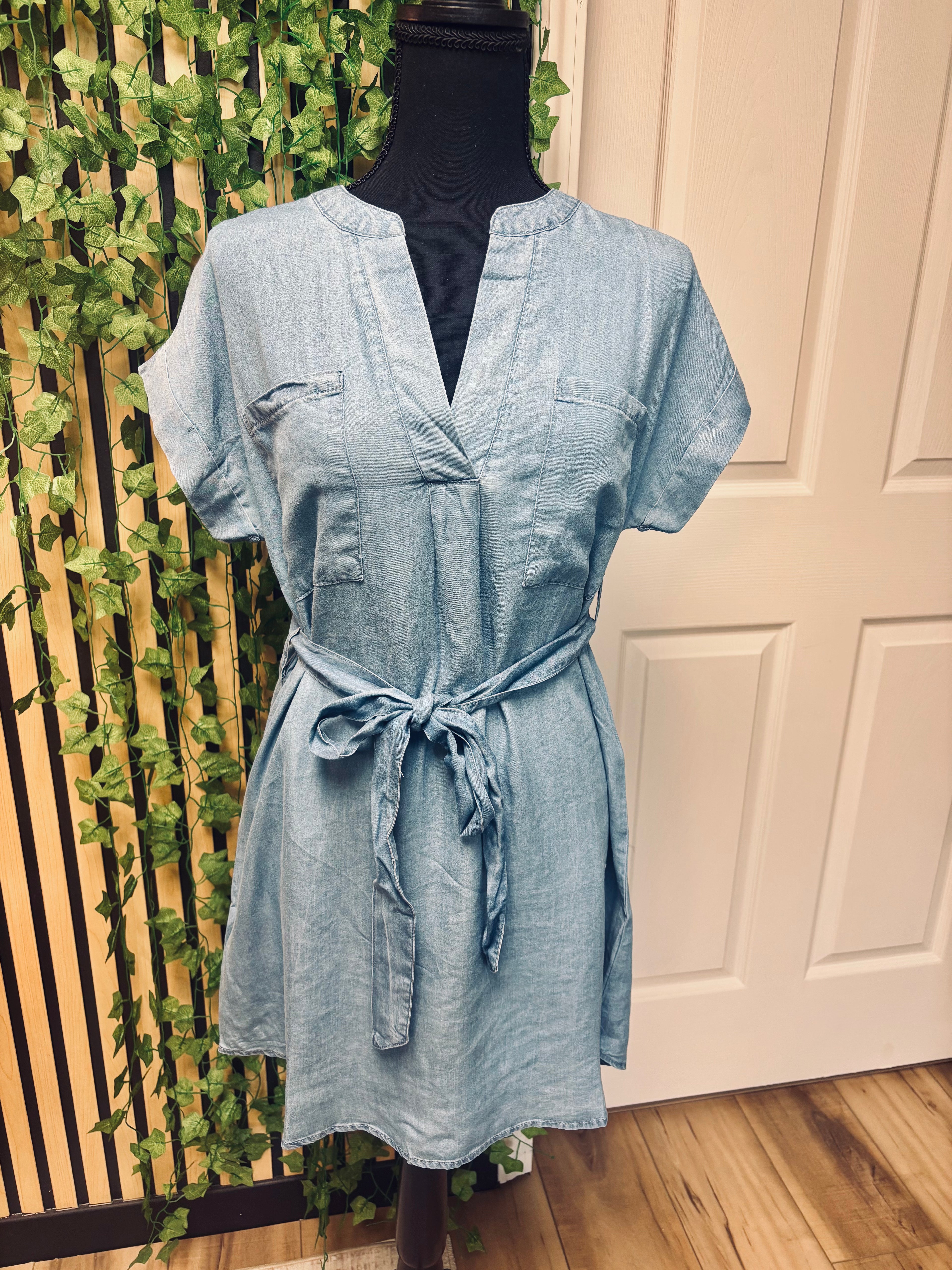 Belted Chambray Shirt Dress