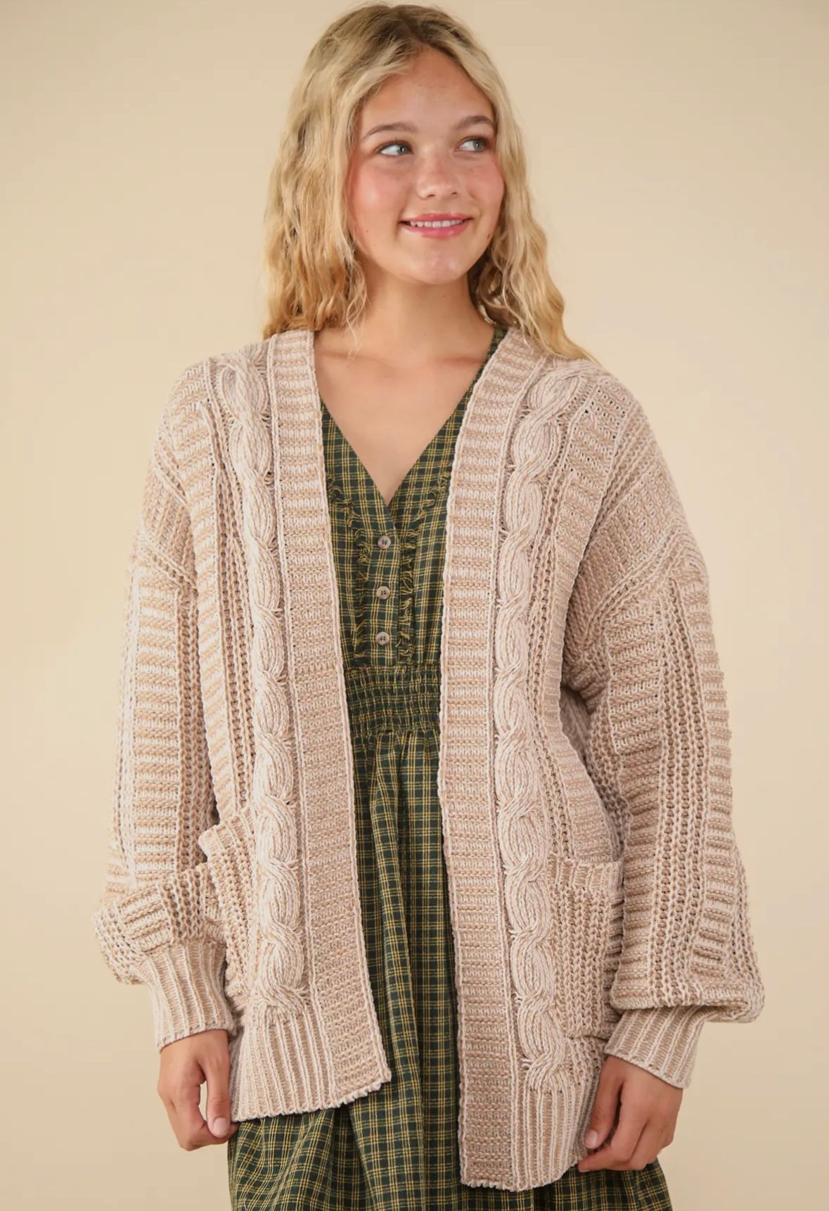 Two Tone Knit Oversized Cardigan
