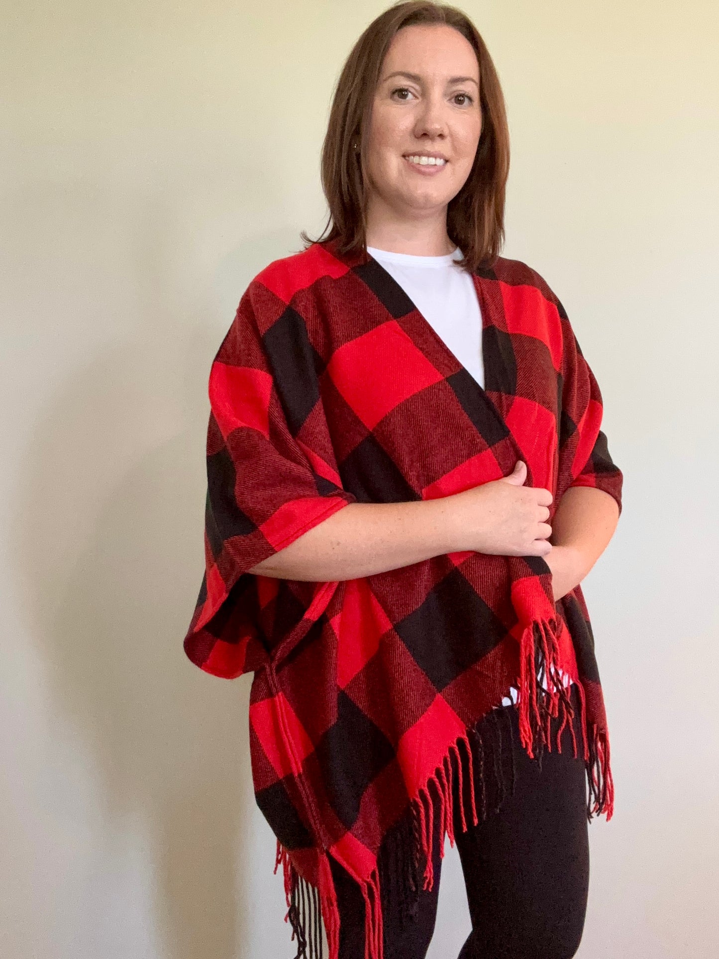 Plaid Open Front Fringe Kimono