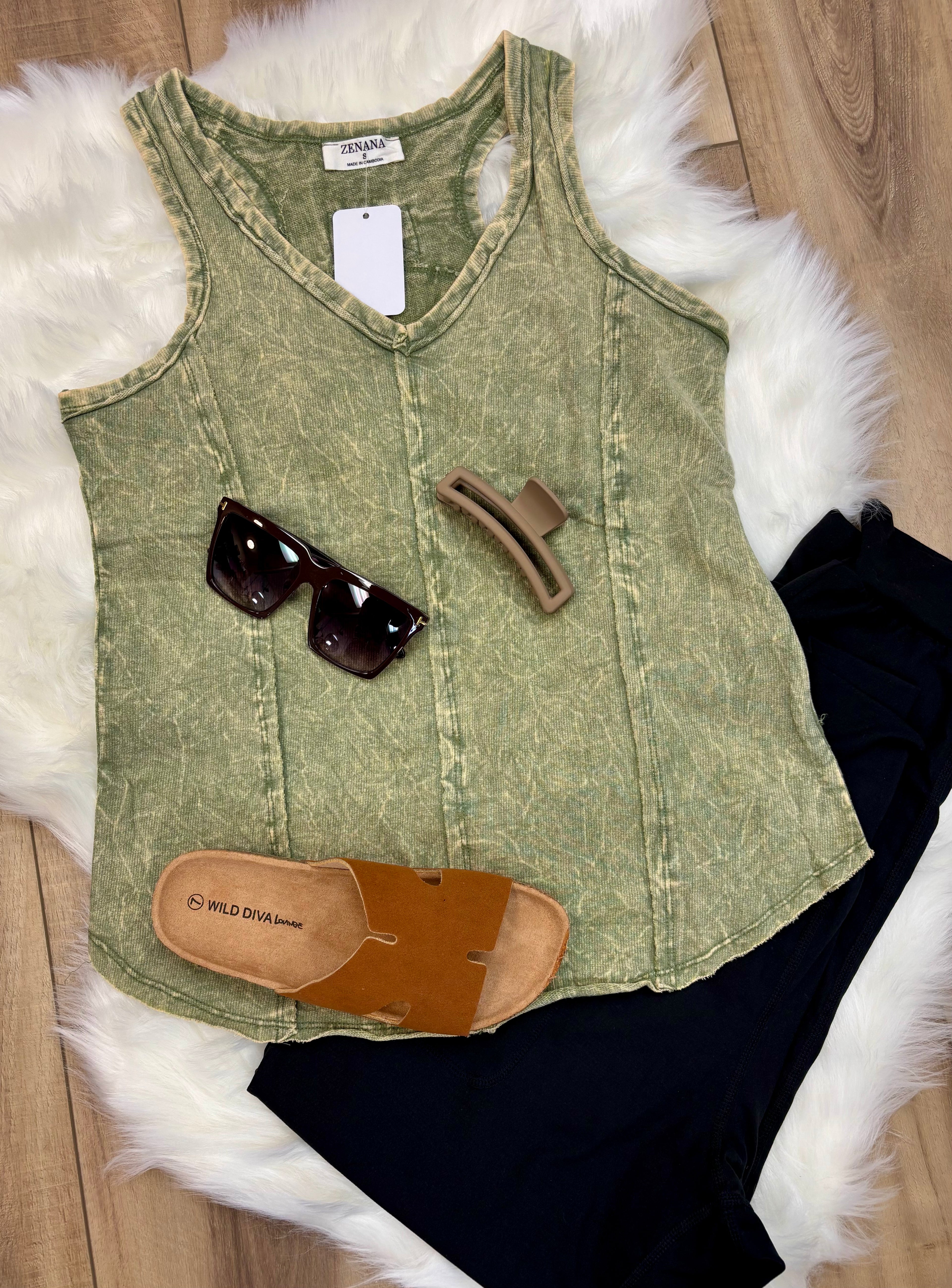 Crinkle Washed Raw Edge Tank