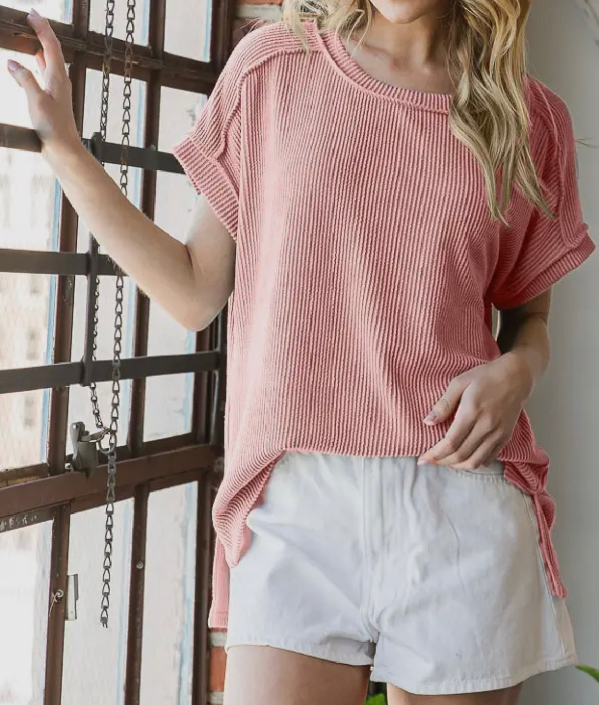 Side Slit Short Sleeve Top