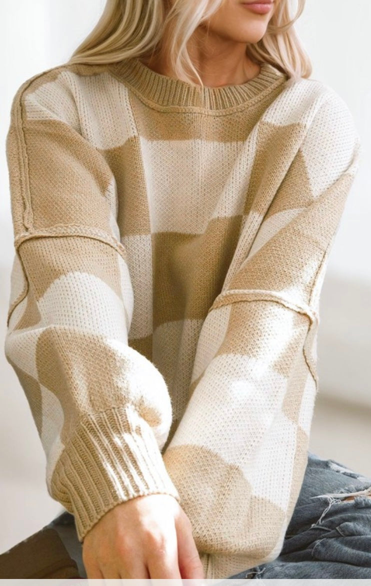 Checkered Bishop Sleeve Sweater