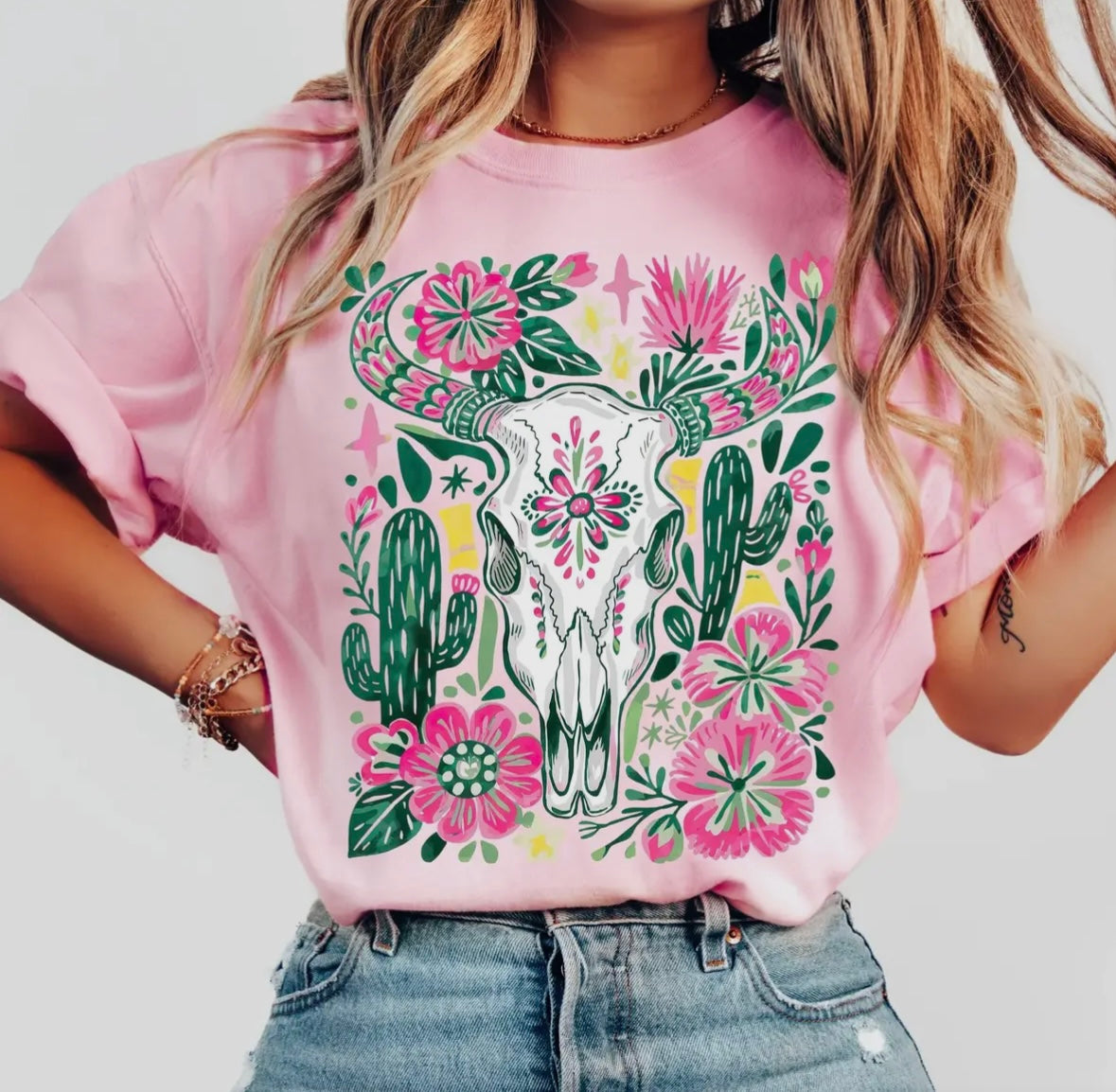 Floral Cow Skull Tee