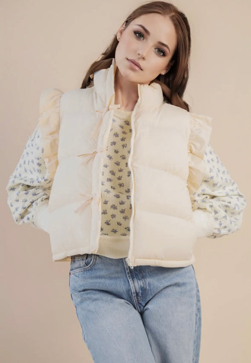 Bow Ruffle Sleeve Puffer Vest