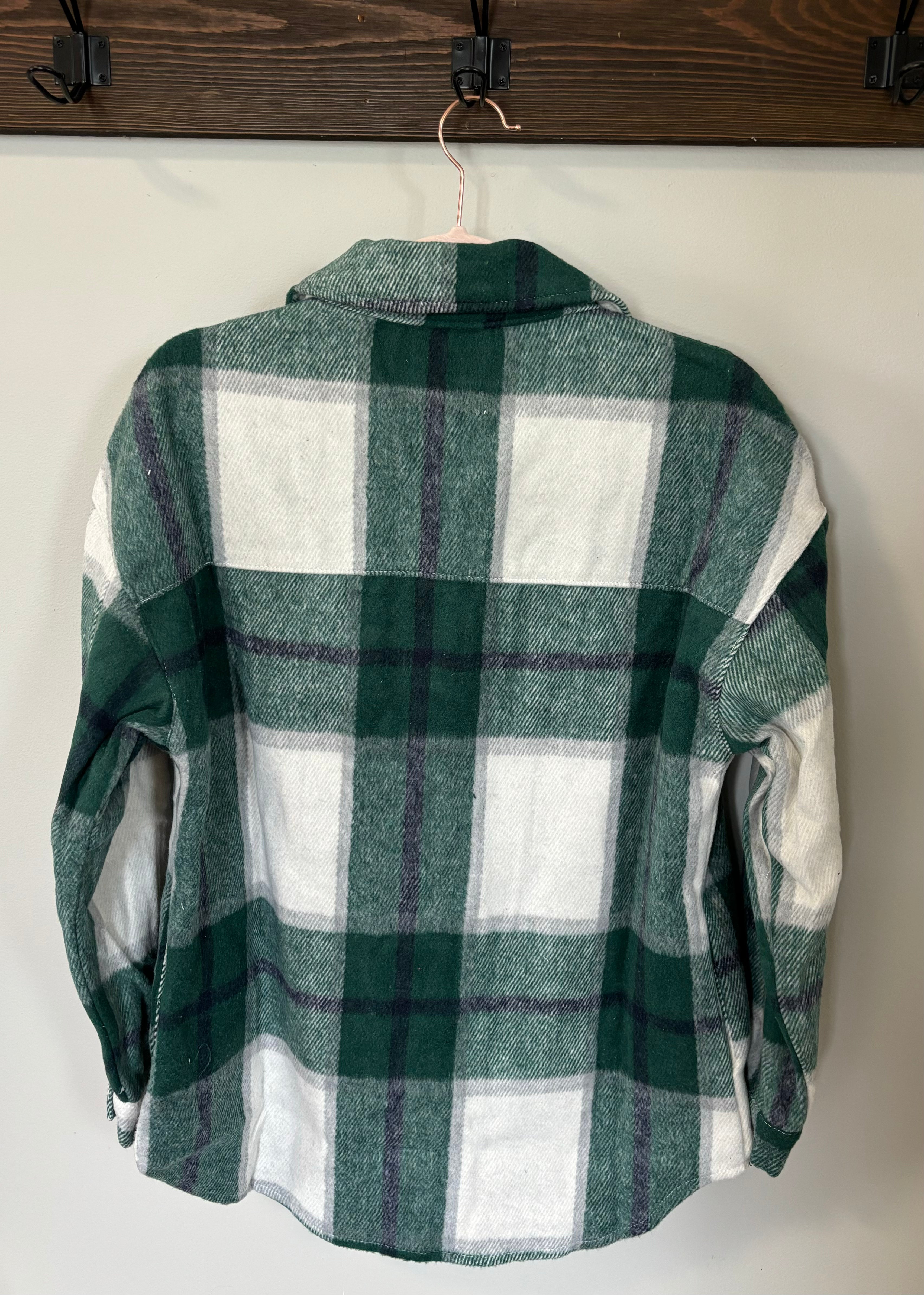 Green Plaid Button Down Shacket