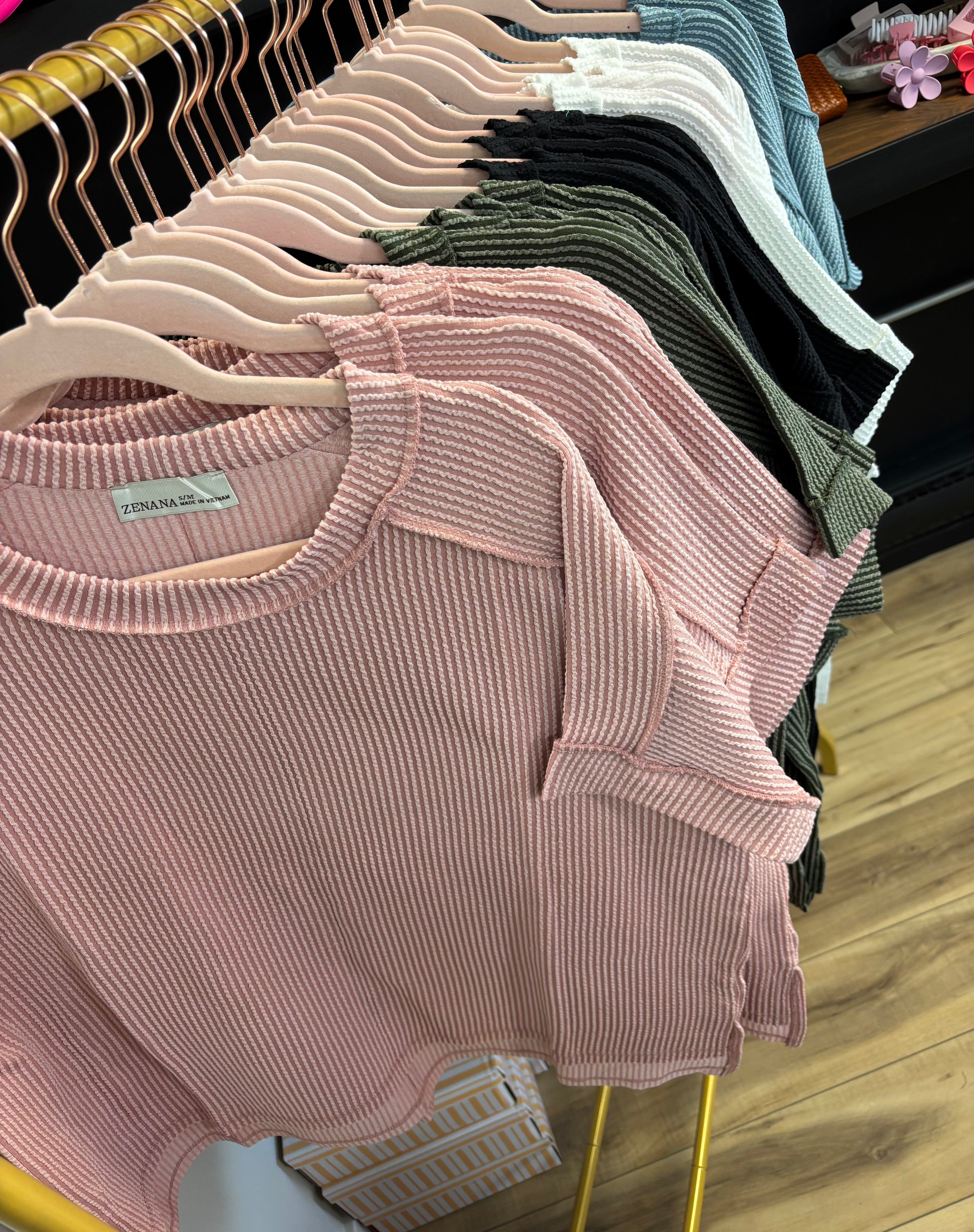 Corded Rib Cuff Sleeve Top