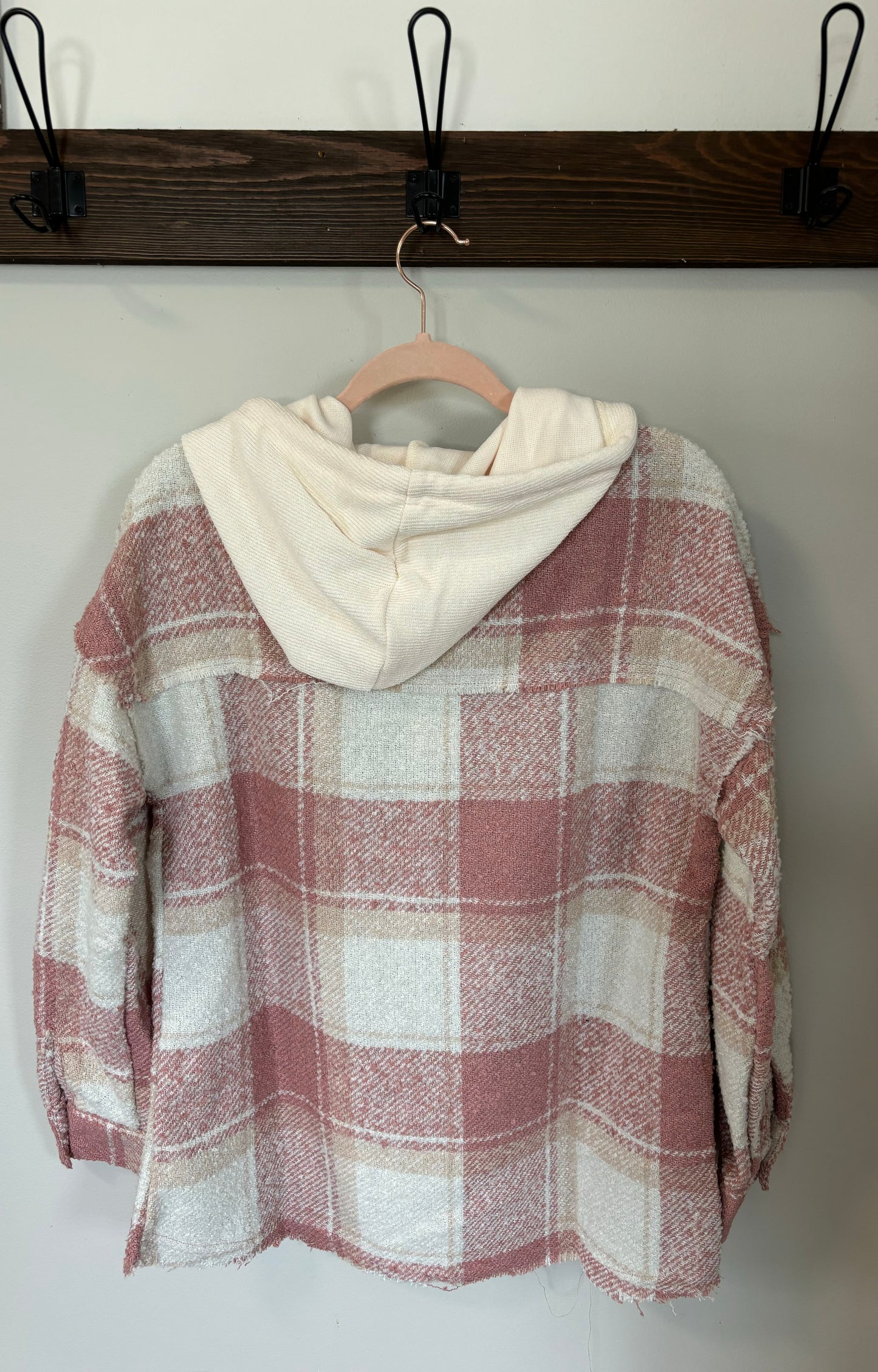 Blush Oversized Plaid Hoodie Shacket