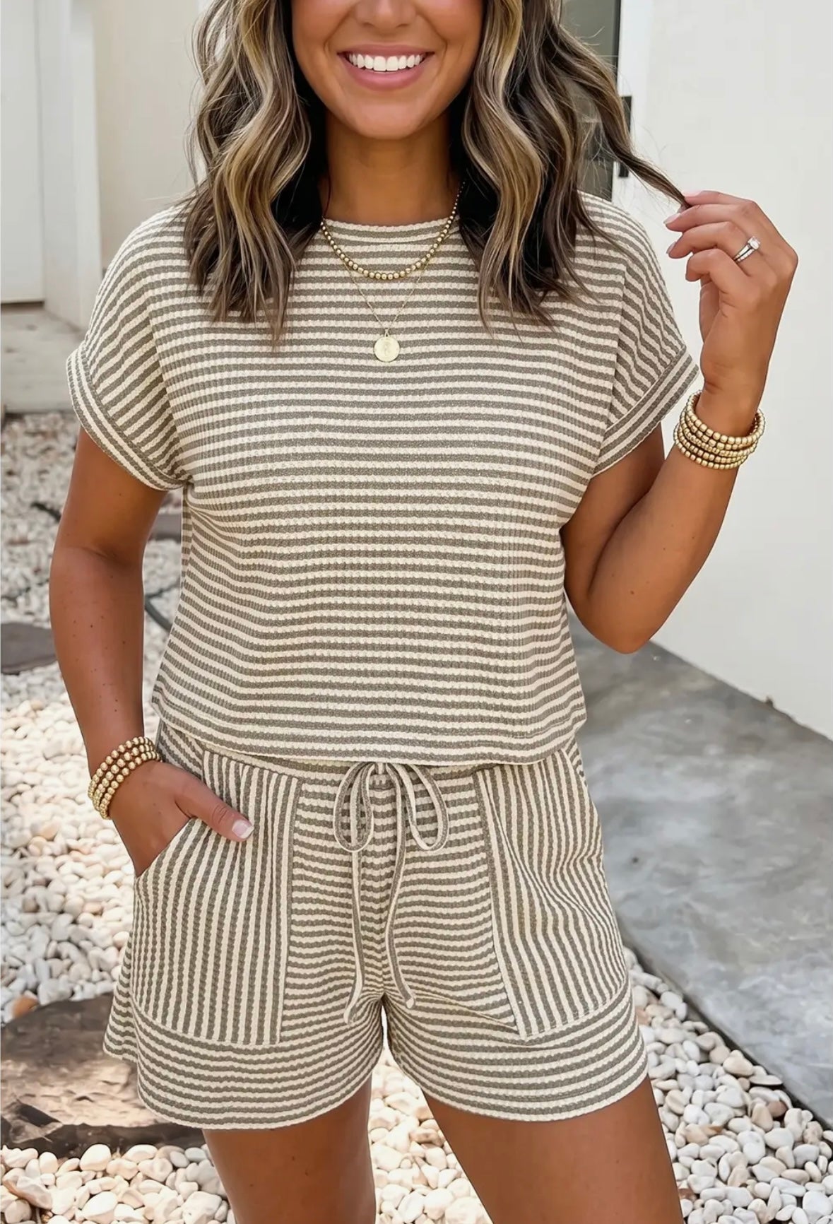 Striped Knit Short Set