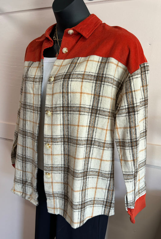 Orange Corduroy Plaid Shacket