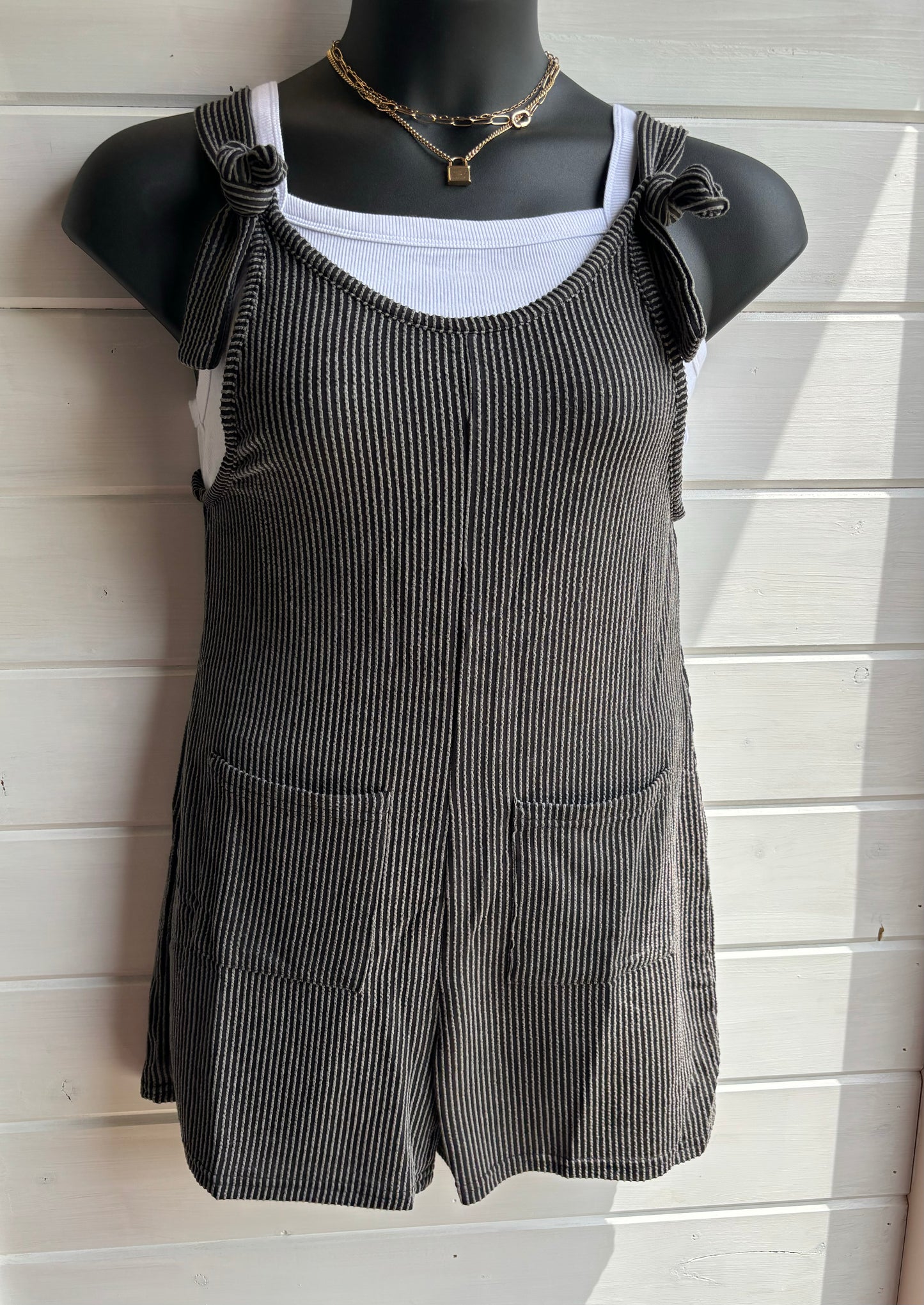 Dark Grey Knotted Straps Romper