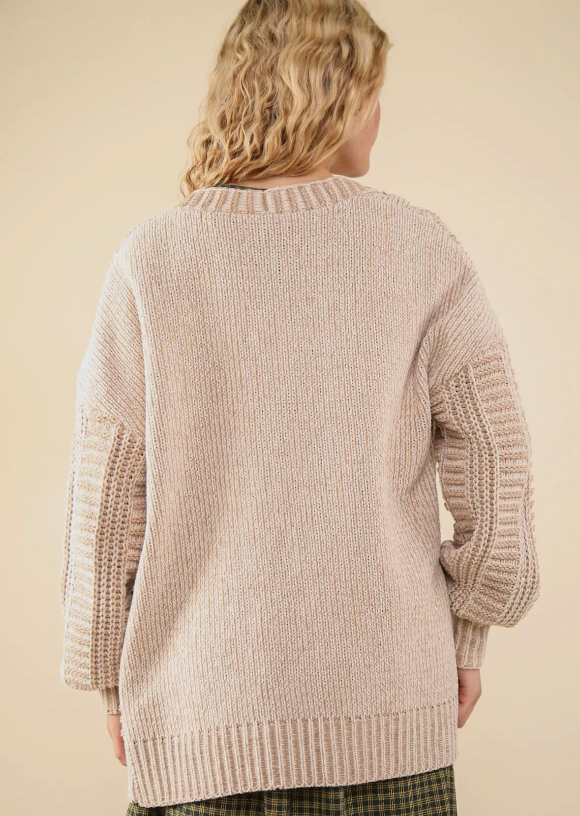 Two Tone Knit Oversized Cardigan