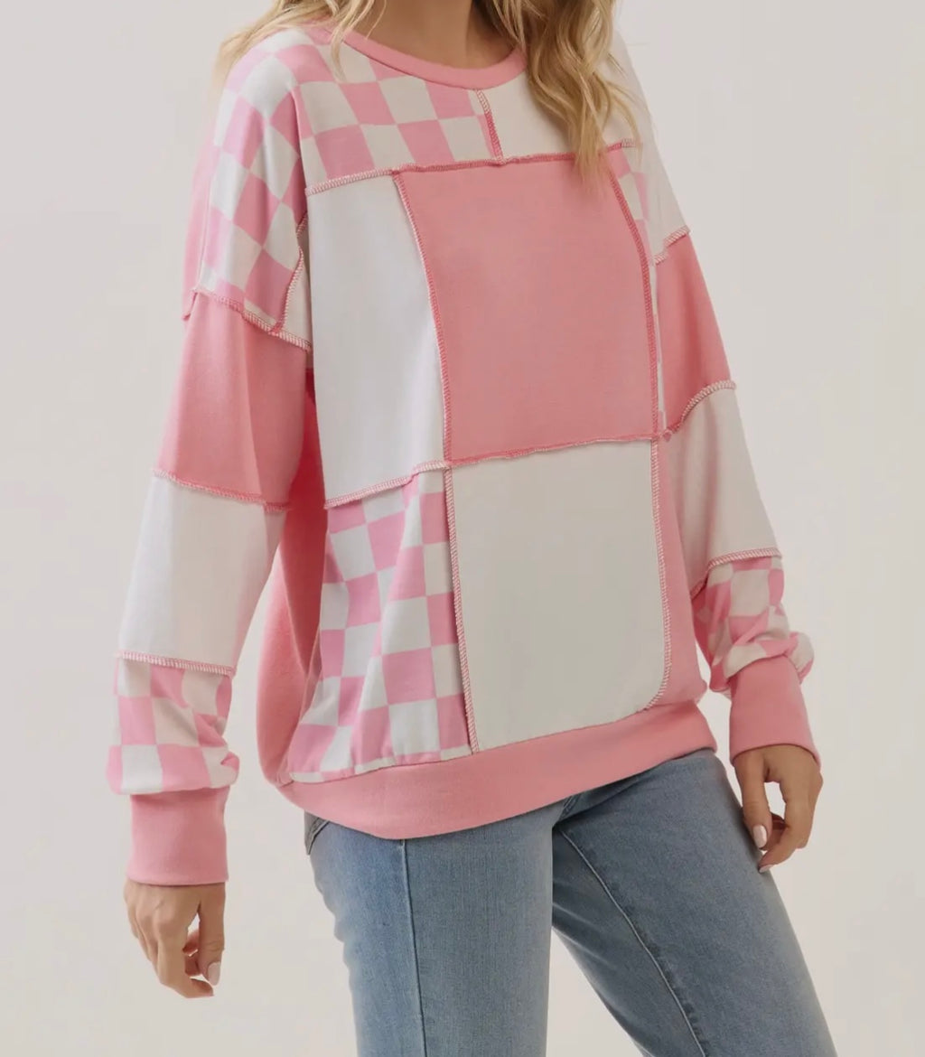 Checkered Patchwork Pullover