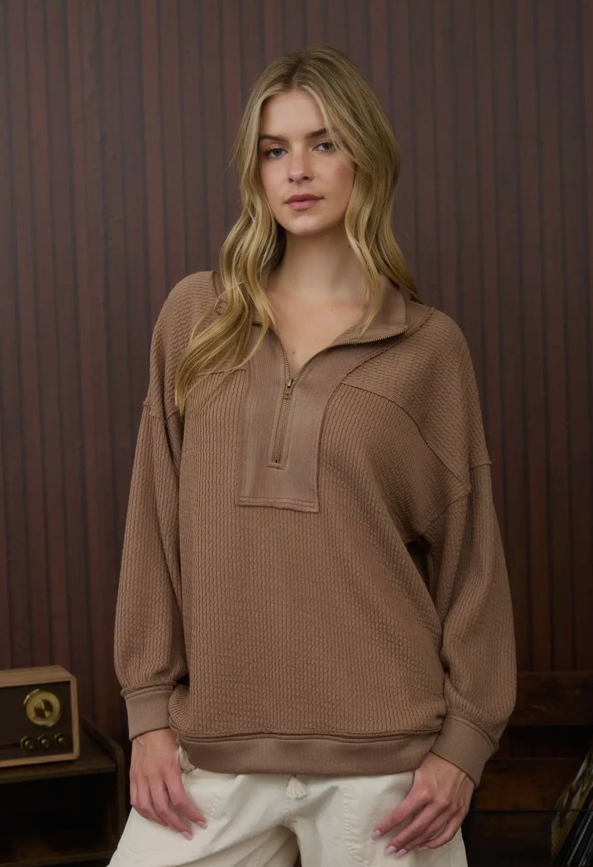 Half Zip Waffle Knit