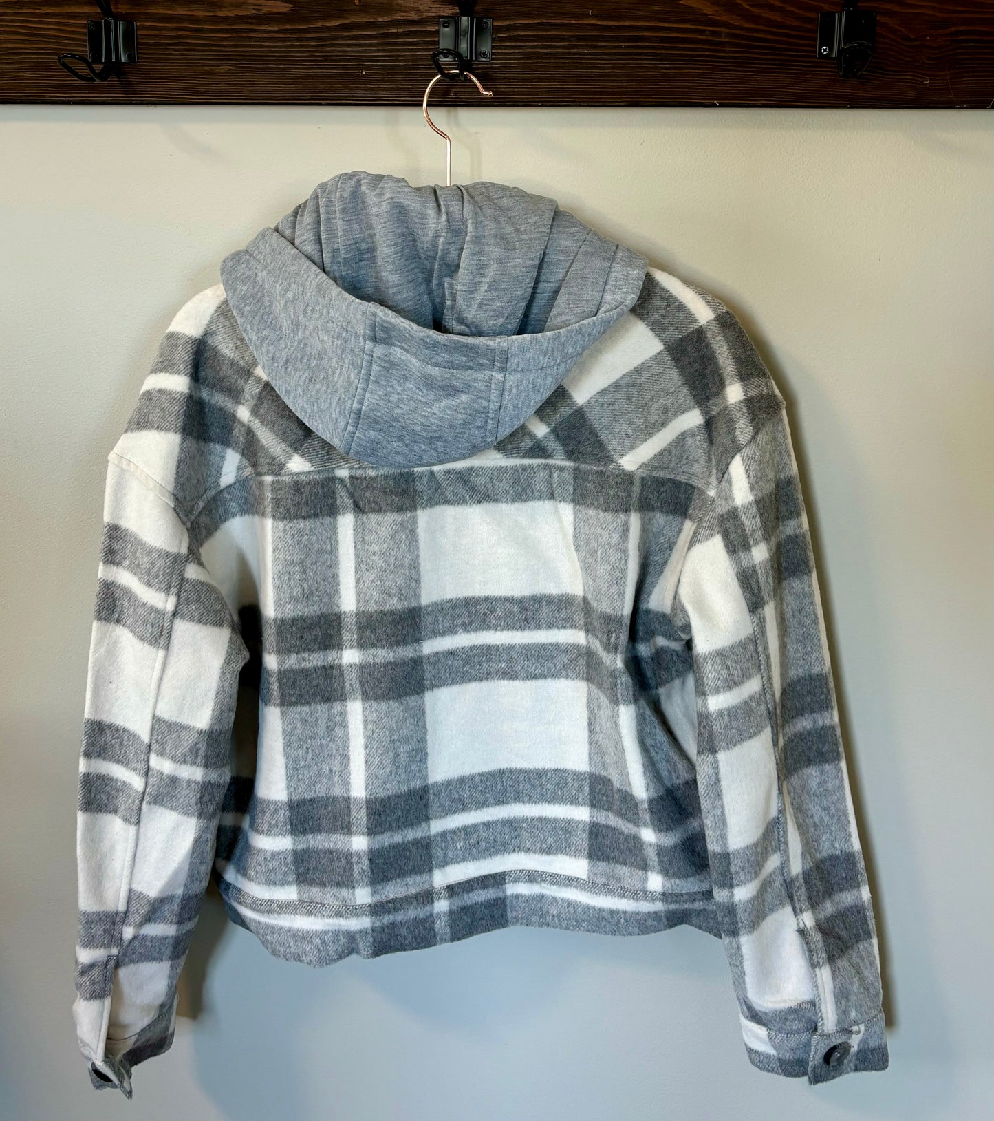 Plaid Cropped Shacket with Hood