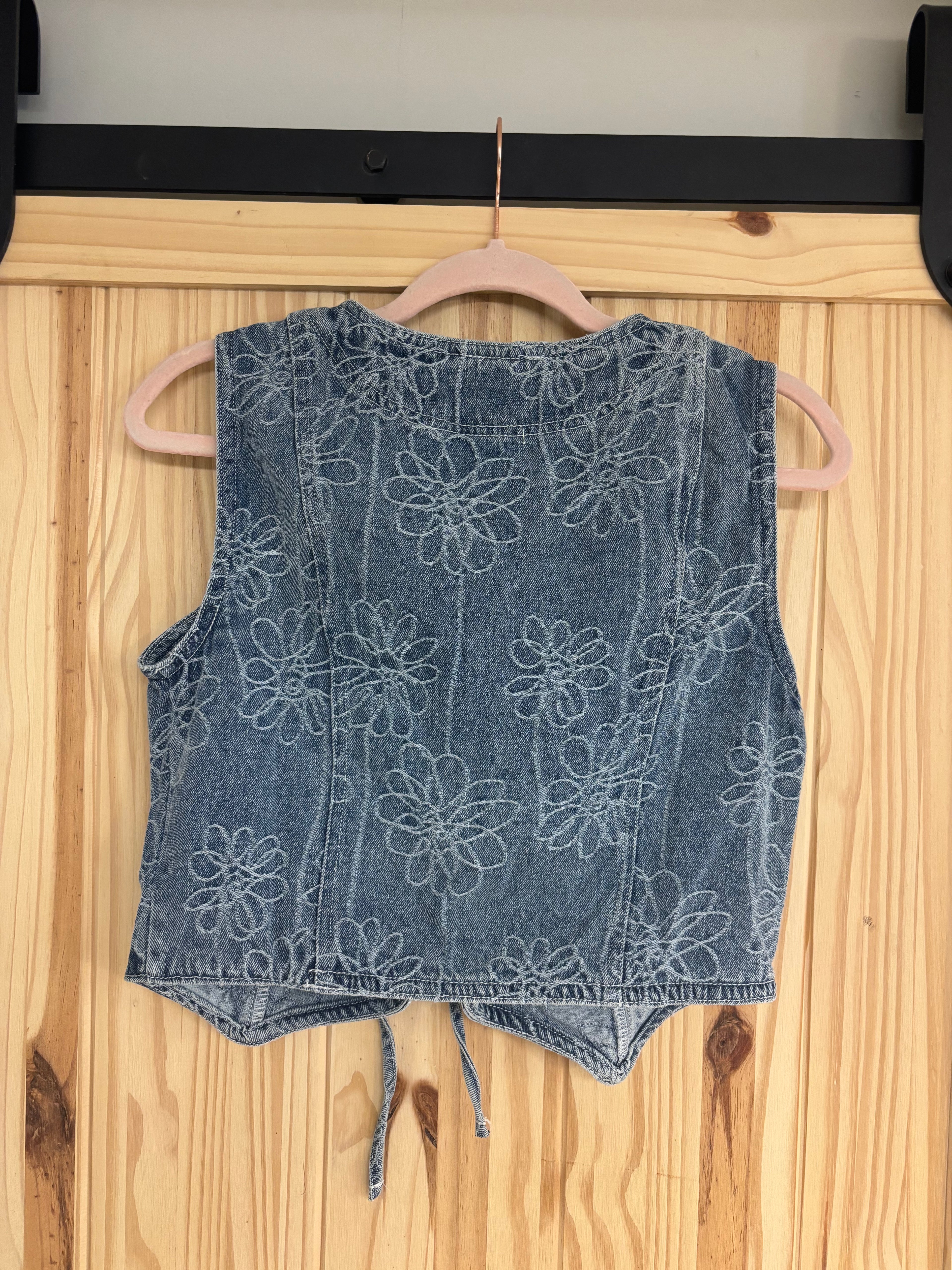 Floral Denim Front Tie Vest