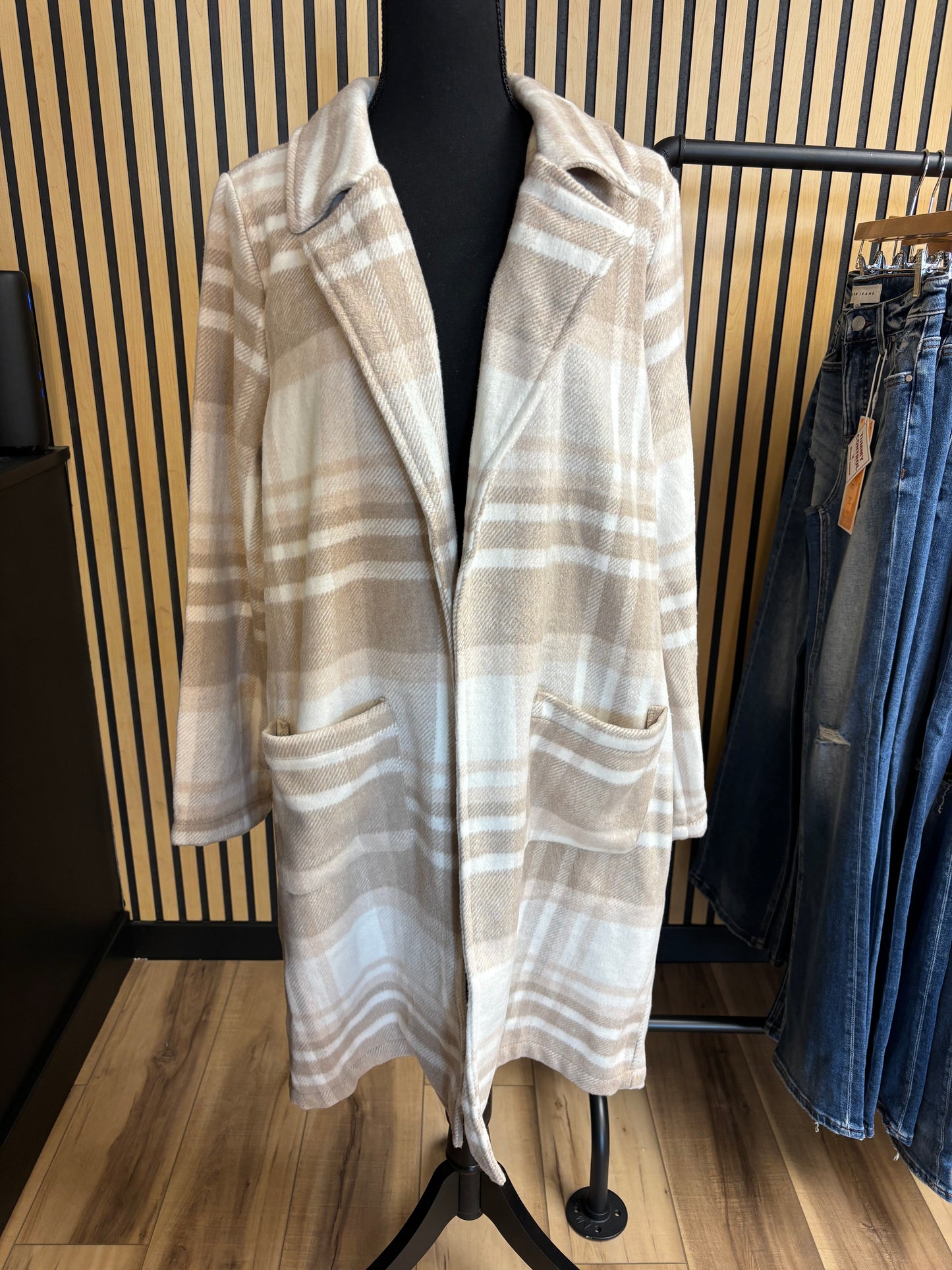 Plaid Open Front Overcoat