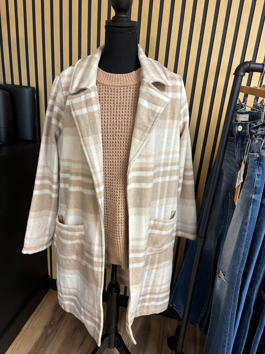 Plaid Open Front Overcoat